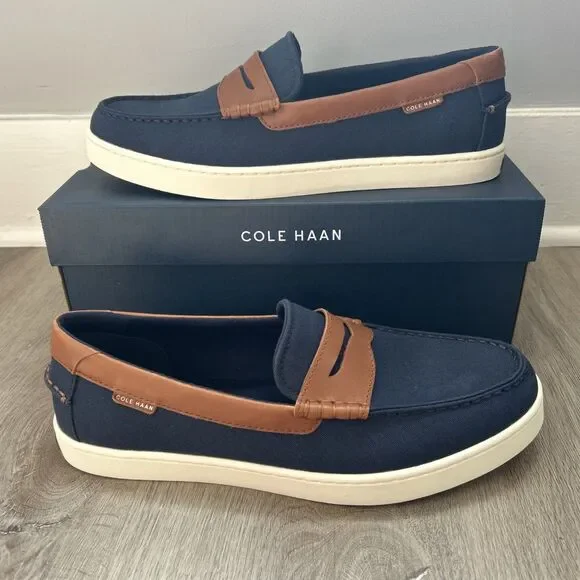 Cole Haan Men\'s Navy Canvas‎ Penny Loafers Brown Leather 11 Blue Comfort Shoes Cole Haan Blue Penny Loafers 11.5 M | eBay main image 3
